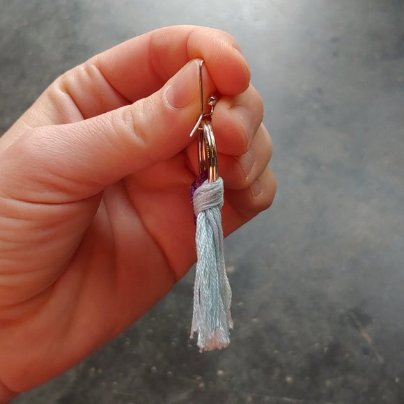 Handmade Boho Purple and Blue Fringe and Bead Dangle Earrings Set - Picture 5 of 12